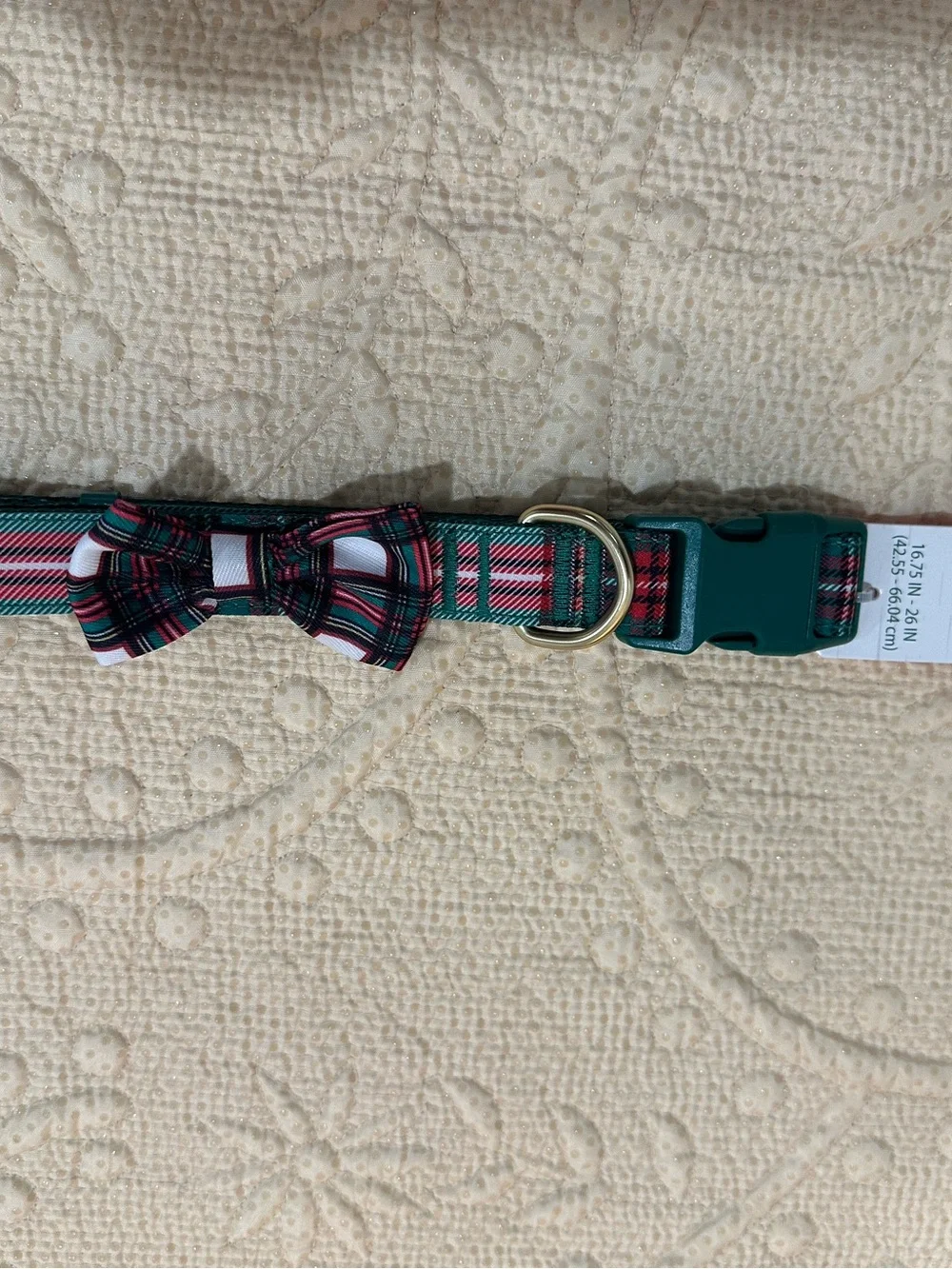 Merry & Bright Holiday Plaid Dog Collar with Bow - Green
